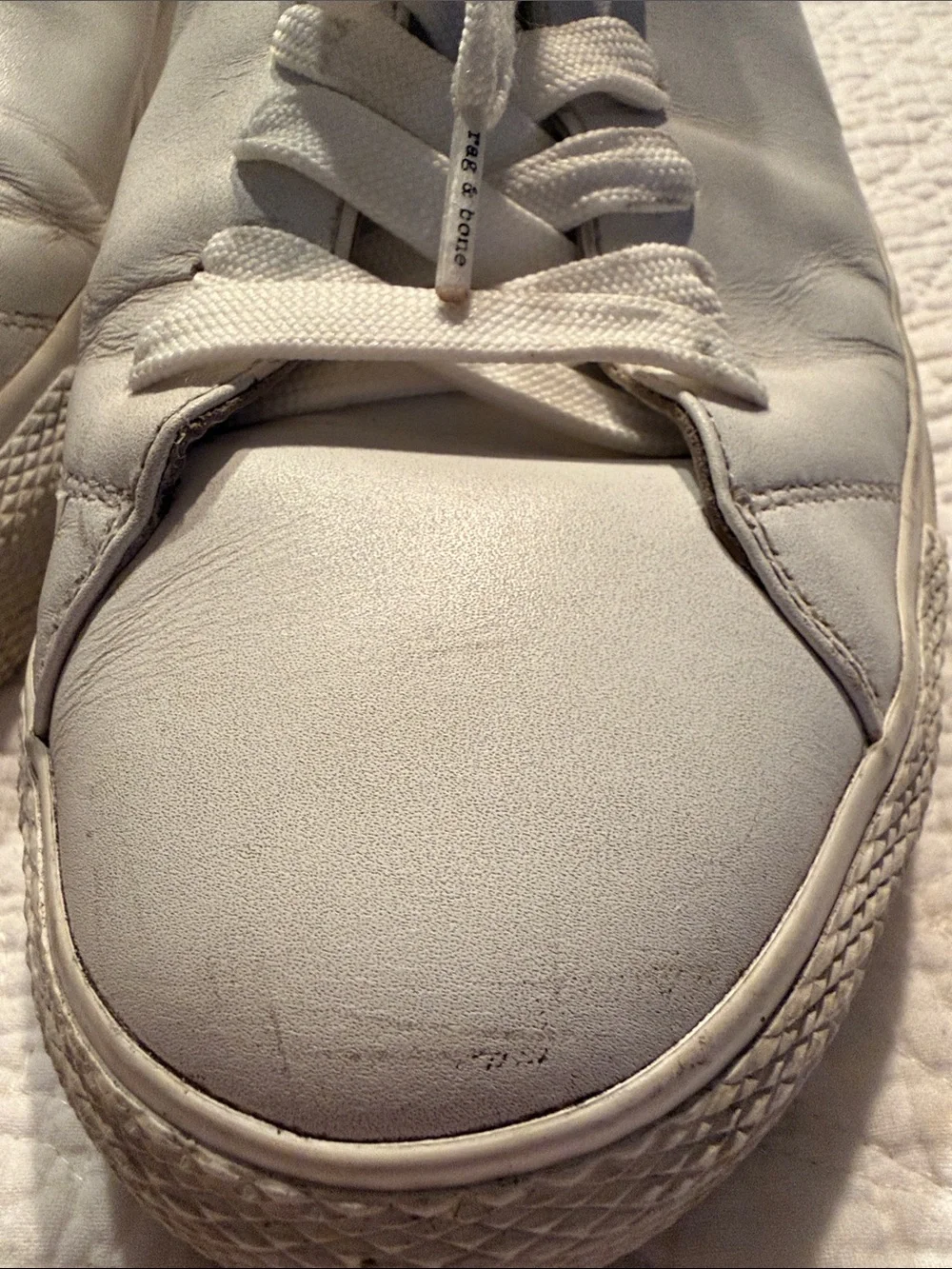 rag & bone White Leather Low-Top Sneakers - Minimal Lace-Up